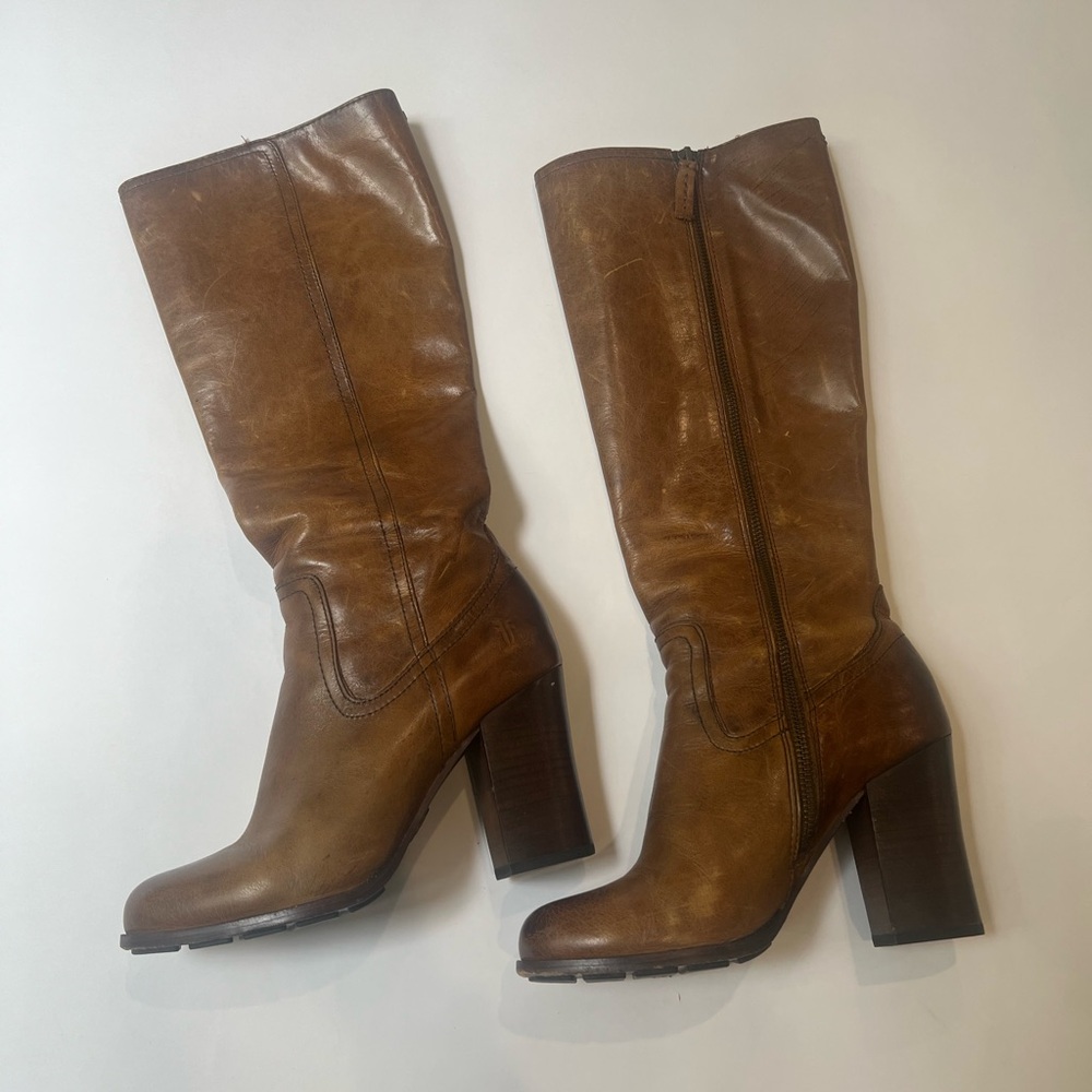 Frye Tan Leather Heeled Boots